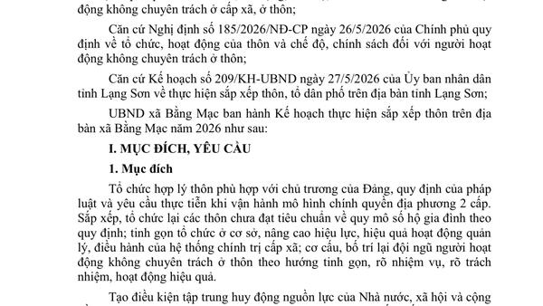 🇻🇳KẾ HOẠCH Thực hiện sắp xếp thôn trên địa bàn xã Bằng Mạc năm 2026👇👇