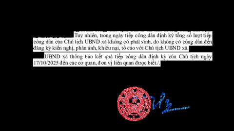 Thông báo kết quả tiếp công dân định kỳ ngày 17/10/2025 của Chủ tịch UBND xã Bằng Mạc